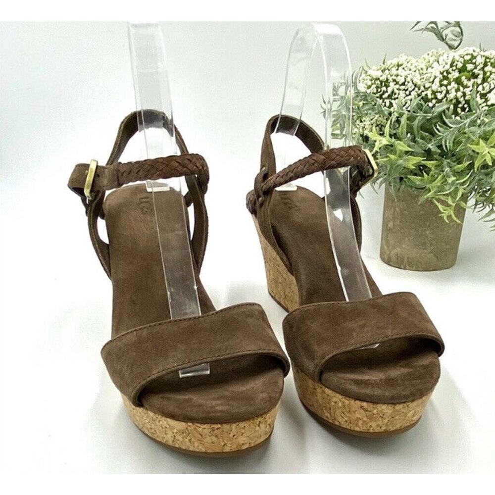 UGG Australia D'ALESSIO Platform Cork‎ 3” Wedge Sandals US 8 Slingback Buckle